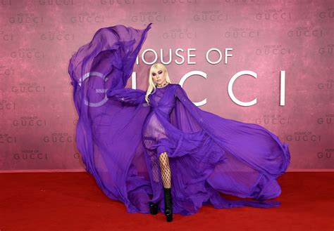 house of gucci purple dress|Lady Gaga's Purple Gown at the House of Gucci UK Premiere.